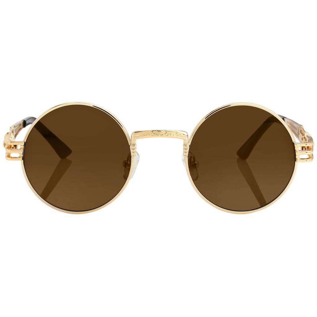 Kursan Round Sunglasses Women Men Hippie Glasses Retro Metal Frame Sunglasses UV 400 Gold M Protection, Frame/Brown. ,
