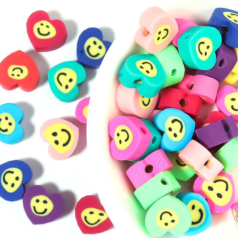 50 pcs Polymer Clay Animal & Fruit Style Mixed Color Flat Round Beads for DIY Bracelet Jewelry