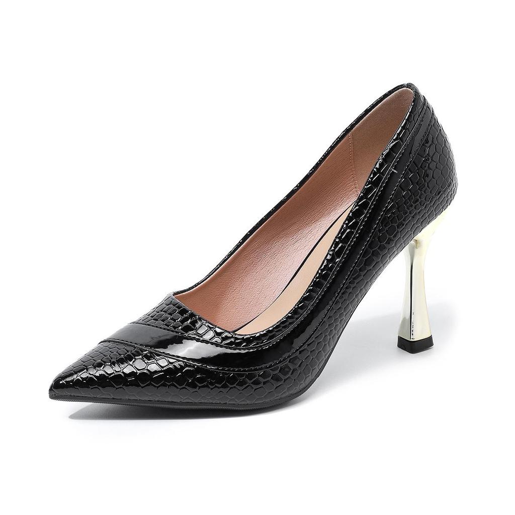 Europäischer & Amerikanischer Stil Spitz zulaufender Stiletto-Absatz Schlangenleder Hohe Absätze, Damenschuhe in Übergröße (Größe 43)