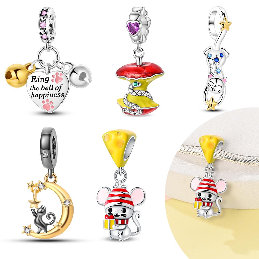 Plated 925 Silver Youth cheese mouse Charms Fit 925 Charms Bracelet Beads Jewelry Gifts for Women