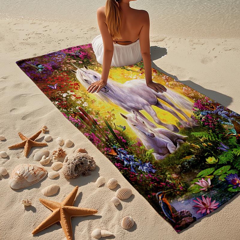 Unicorn In Enchanted Garden Beach Towel, Super Soft Microfiber, Gift for Her/Him, Birthday, for Pool, Beach, Travel, Home Decor Fan gifts