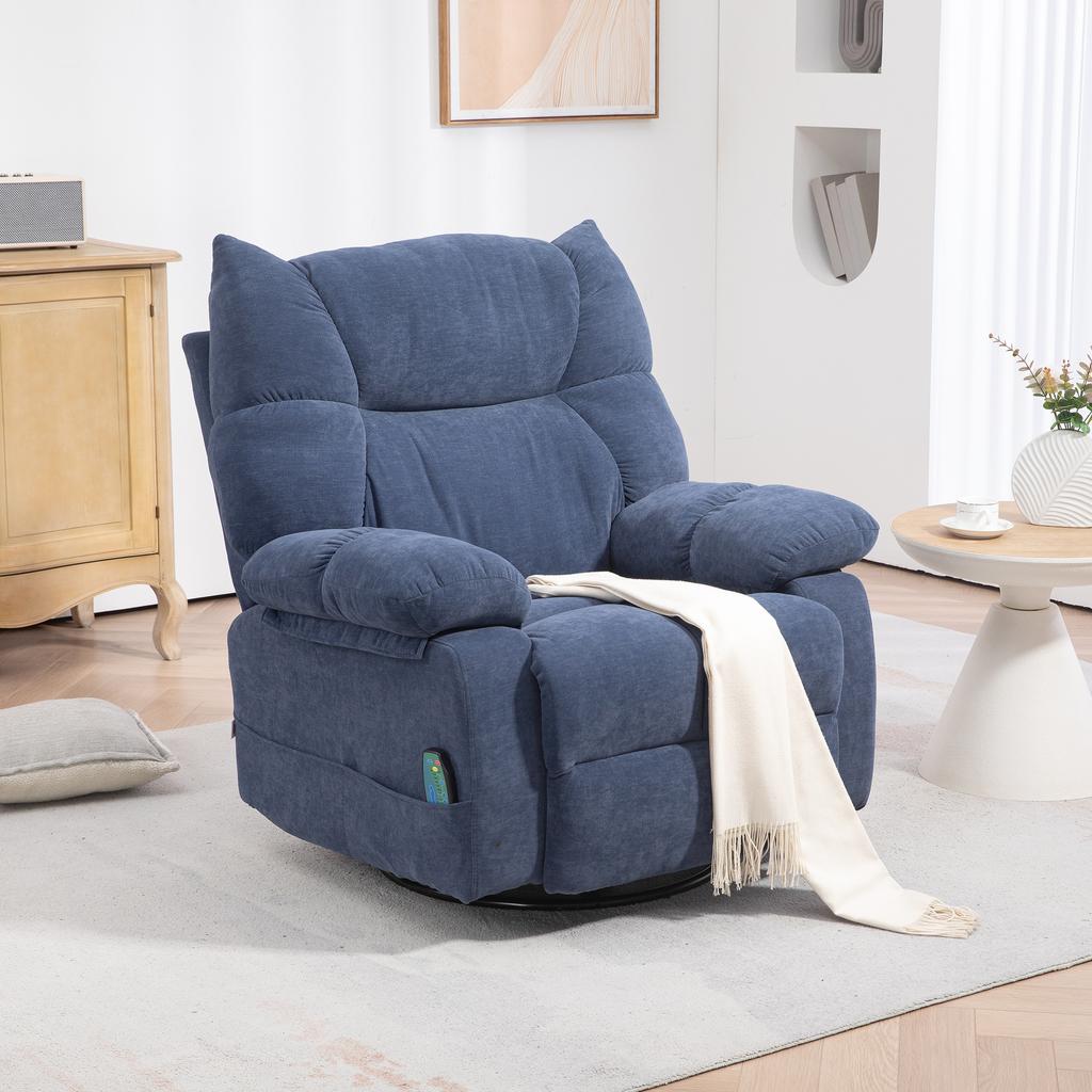Massage Chair with Heat & Reclining Function, Swivel, up to 150 kg, Metal Frame, 98x90x98cm, Blue