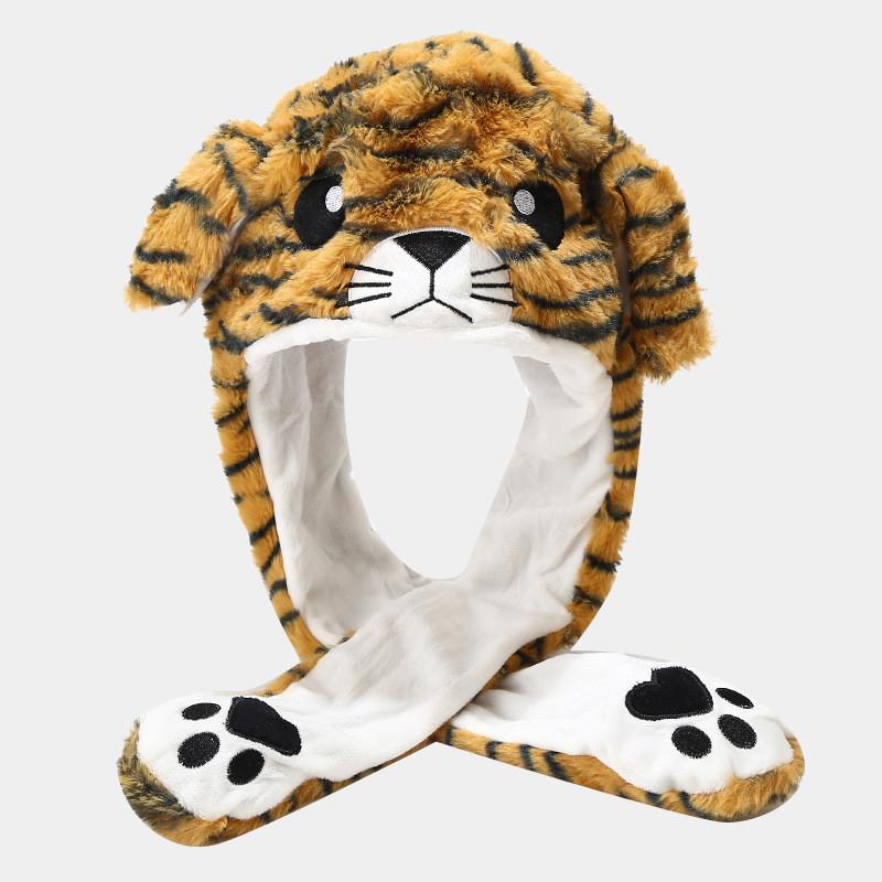 Tiger Hat Kids Snow Plush Hat With Moving Ears For Winter Warmth Striped