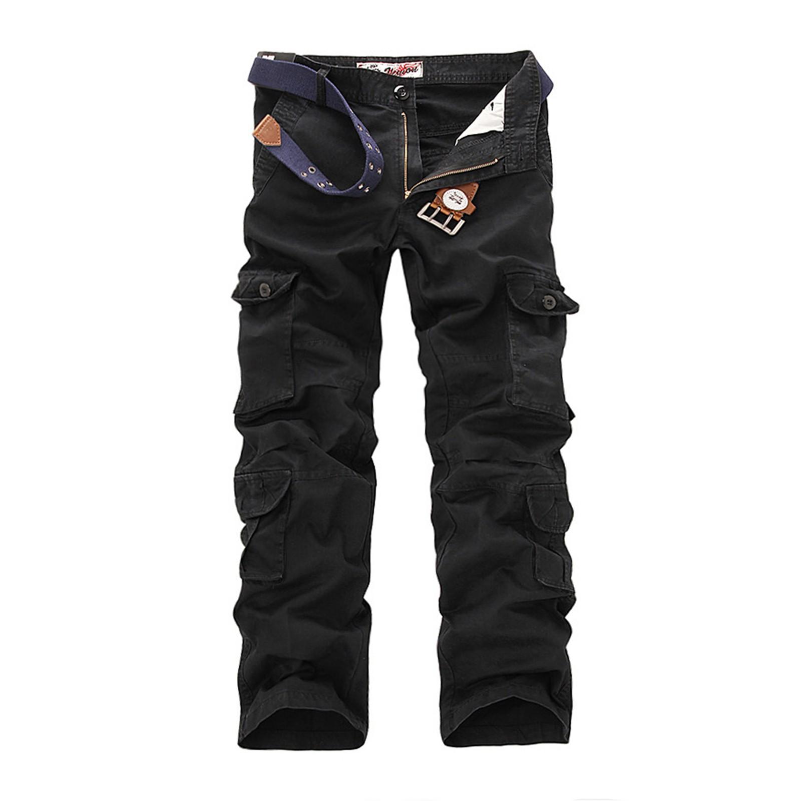 

Чоловічий прямий спецодяг, повсякденні штани, штани, однотонні комбінезони з поясом і кишенею камуфляжного кольору 36 чорний