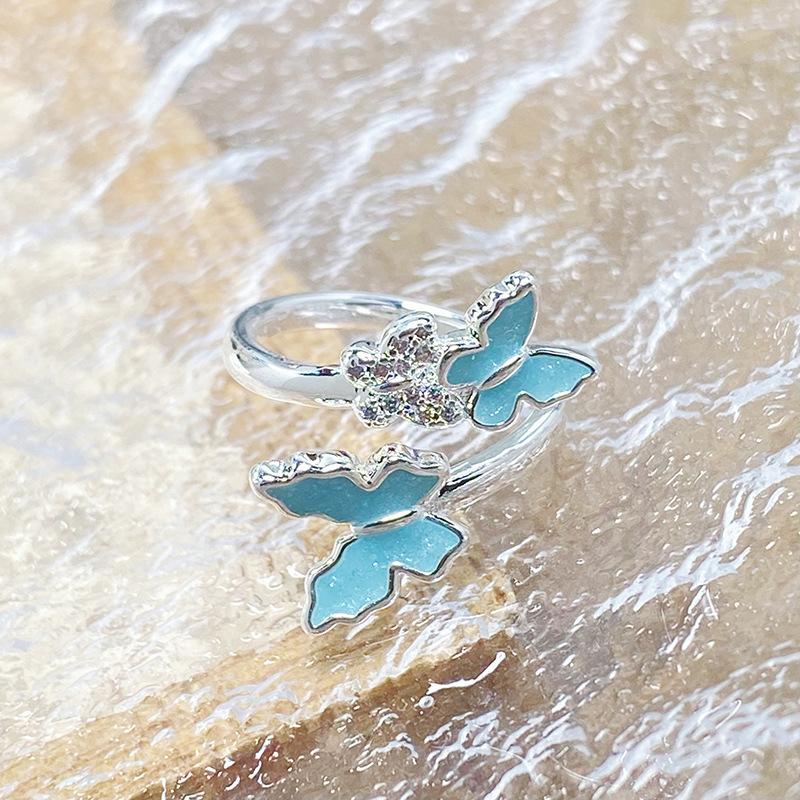Retro Enamel Oil Butterfly Series Open Ring Women'S Western Regions Unique Niche Stacked Ring