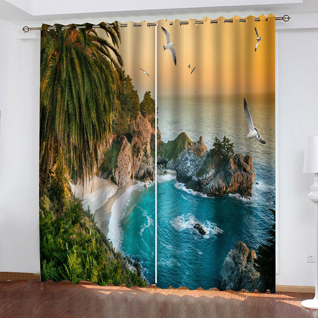 

Вид на море, праздник, 3D, дешевые шторы, печать, затемняющие шторы для гостиной, спальни, нестандартного размера, для детей, дома, моды W70xH160cmx2&hook