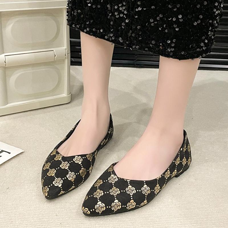 

Мода 2025 Туфли с закрытым носком для женщин Повседневные женские Цветная блокировка Круглый носок Принт С мелким вырезом Плоская подошва Повседневные 36 золотой