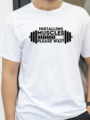 New Installing Muscles Please Wait Loading Bar Print T Shirt Unisex Men Women Clothes ONeck Summer Short Sleeve Tops