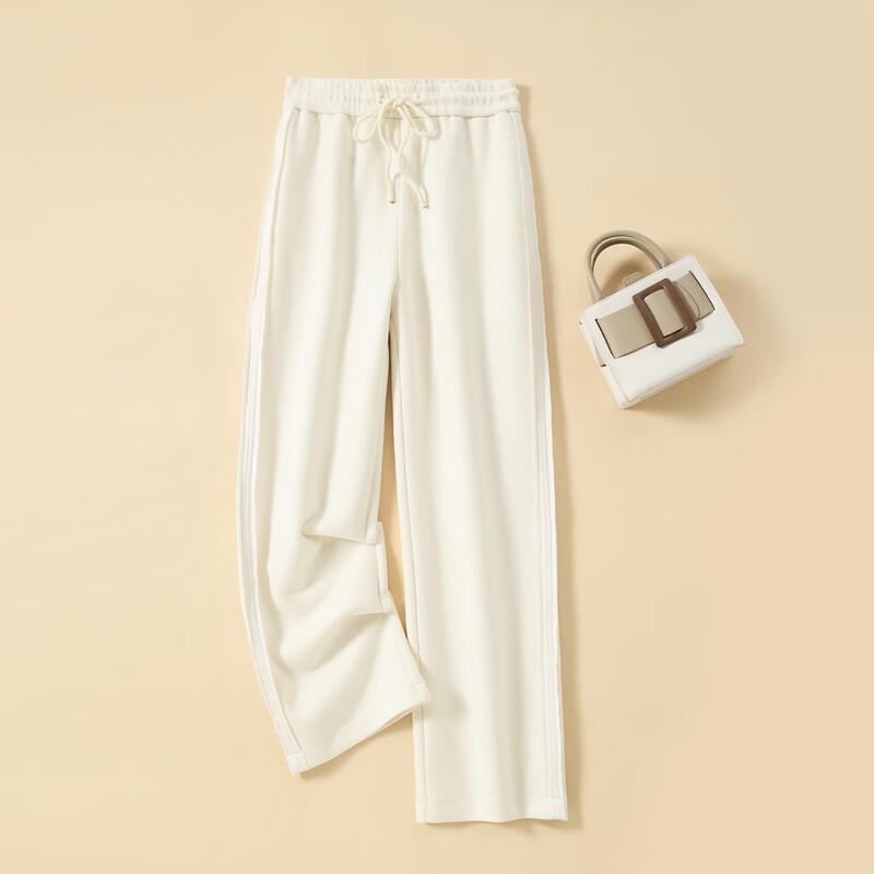 Женские повседневные брюки прямого кроя с широкими штанинами из смеси альпаки с лампасами по бокам XL