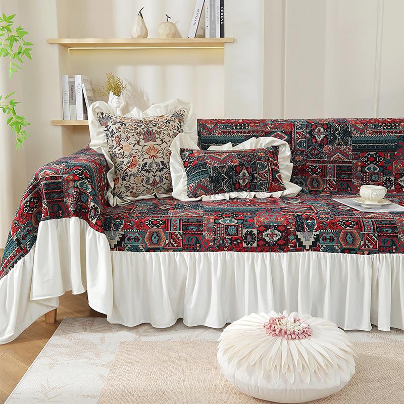 Sofa Towel Skirt Cream Breeze Anti Cat Scratch Sofa Cover Blue Floral Jacquard Thickened Sofa Cushion