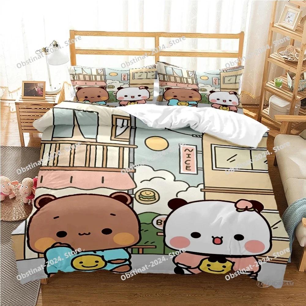Cute Bubu Dudu Cartoon Bear Panda Bedding Set Duvet Cover Full Queen King Size Pillowcase Bed Printed Bed Set Aldult Kid Bedroom