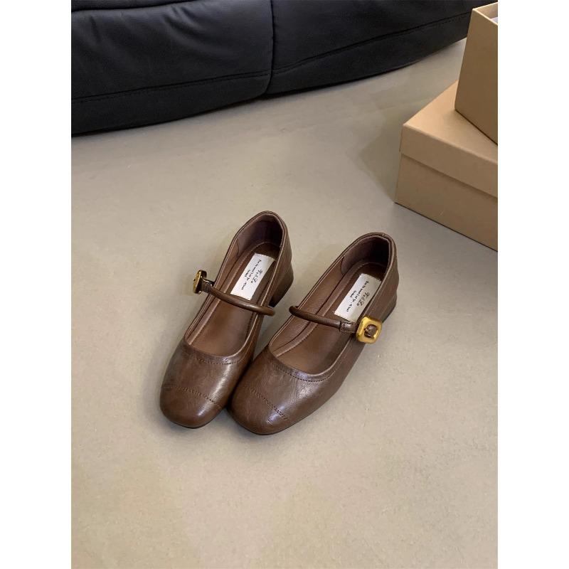 Shallow Single Shoes Women's Thick Heel Spring New Small Leather Shoes Retro Medium Heel Mary Jane Shoes