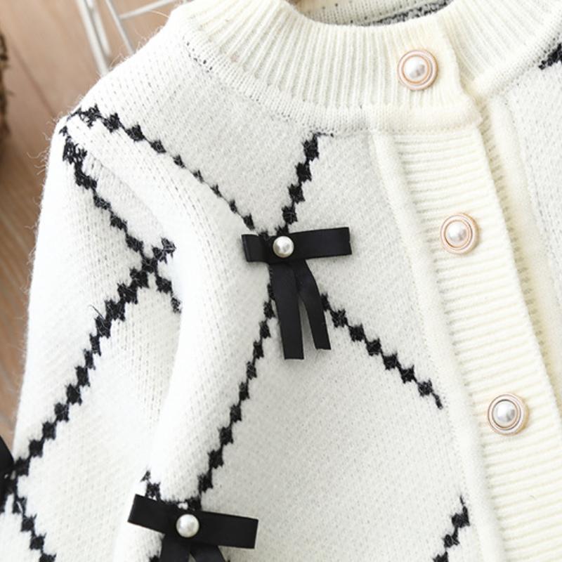 Set Pulover și Pantaloni pentru Fete Haine pentru Copii Set Tricotat din Două Piese Fată Cardigan cu Fundă Jachetă Costum 1-8 Ani