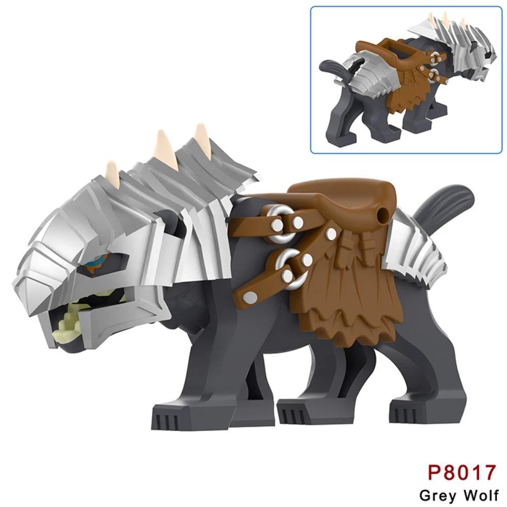 1pcs Medieval Knight light gray Wolf Widen the seat Animal Decorative Toy Moc Building Block