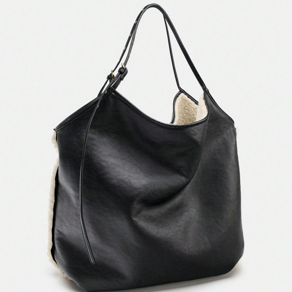 Fashiable White Underarm Large Capacity Autumn Winter Plush Lamb Commuter Tote Shoulder Handbag Soft Polyester Material