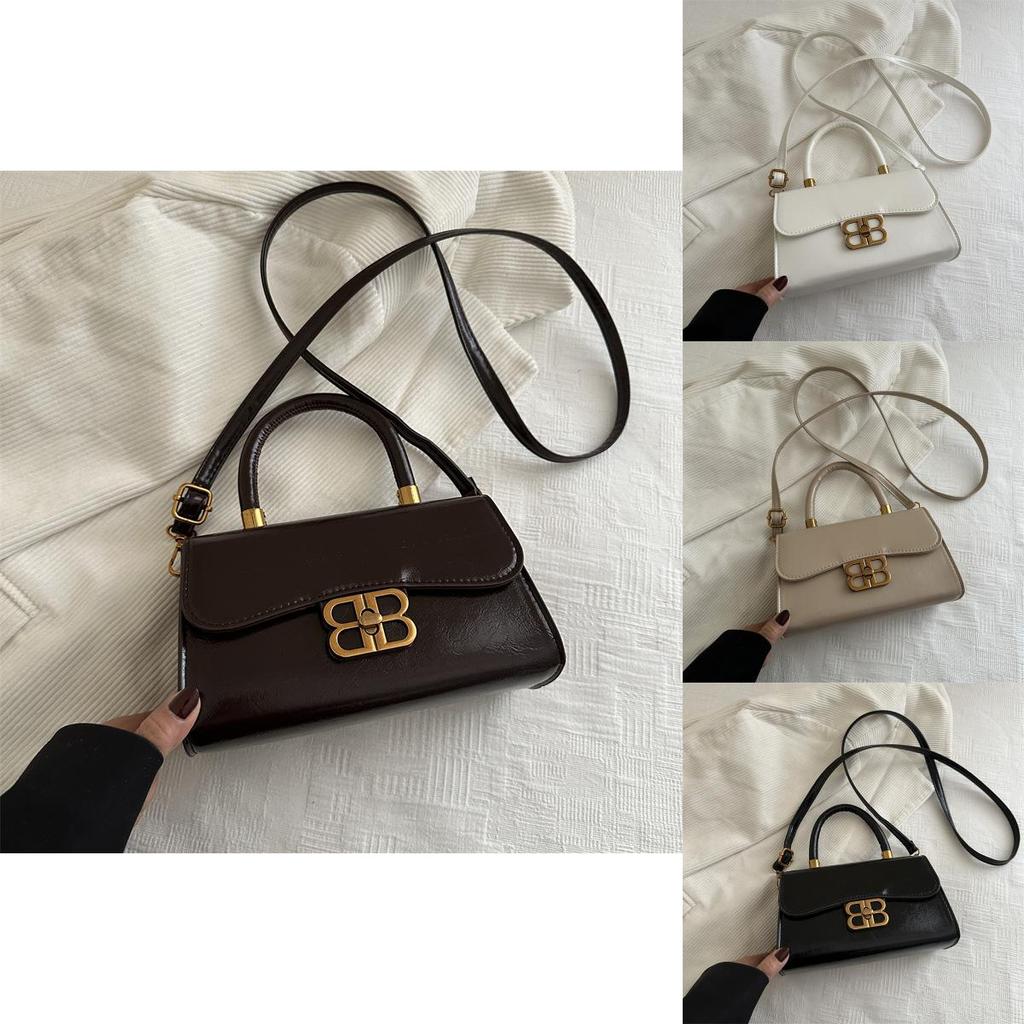 Simple Solid Color Gold Letter Buckle Decoration Women Casual Shoulder Bag For Ladies Urban Casual Outfits