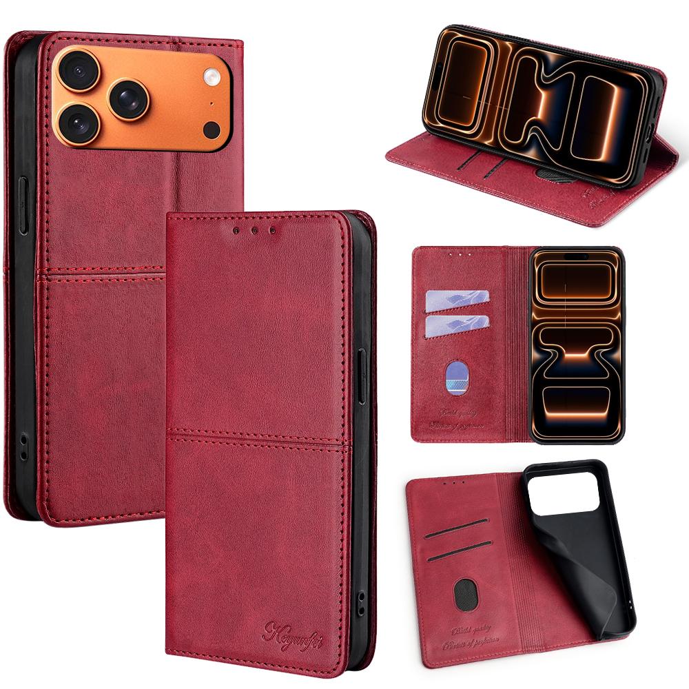 For iPhone 17 Pro Max Case Card Slots Cowhide Texture Phone Leather Cover