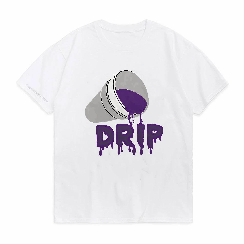 With Purple Liquid Drip Print and Drip Text Print T Shirt Summer Short Sleeve Crew Neck Top Tees Fashion Street Style Tshirt