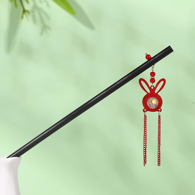 Ancient Style Ebony Imitation Wooden Tassel Hairpin - Hanfu Accessory for Women