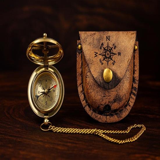 Латунный солнечный компас 2-дюймовый карманный дорожный компас с кожаным чехлом Декор для дома