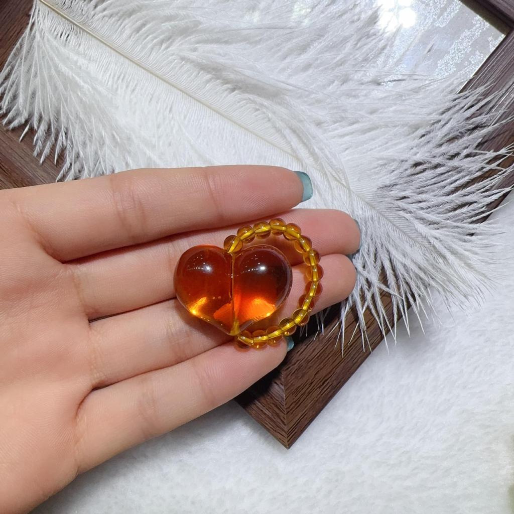 Second Gen Turquoise Amber Ring: Nine-Tailed Fox & Little Bear Wealth-Attracting Trendy Fashion Jewelry