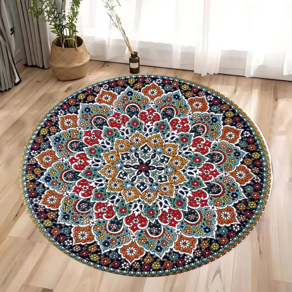 Premium Ethnic Vintage Persian Bohemian Round Rug Living Room Bedroom Rocking Chair Floor Mat Home Decor Gift