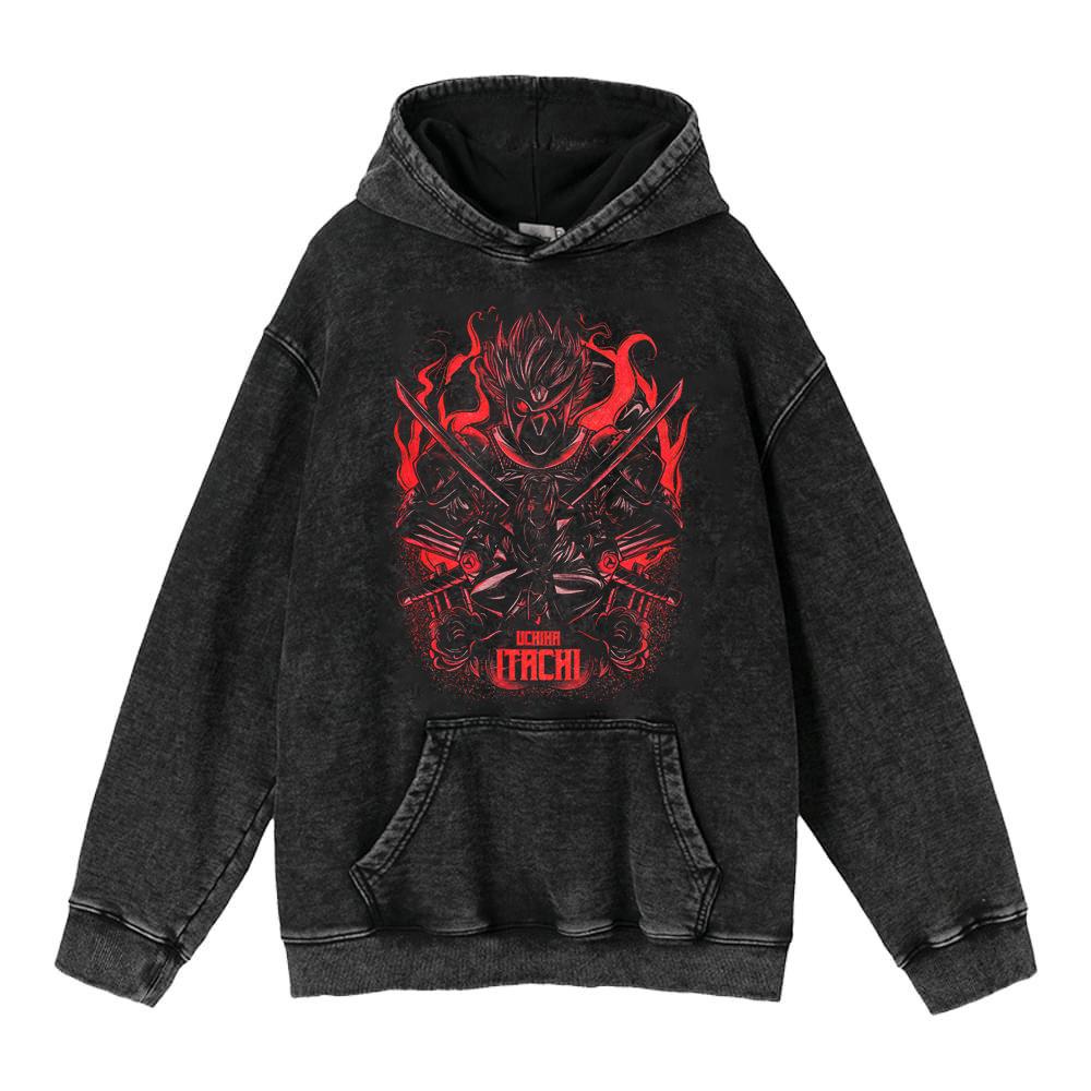 Cotone Pesante Lavato Retrò, Maglione Retrò Streetwear Anime con Cappuccio 440G