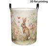 Laundry Hamper, Rabbit In Flower Bush with Dreamy Butterfly Pattern, Storage Basket, Polyester Fiber, Portable and Foldable, Storage Basket with Handl