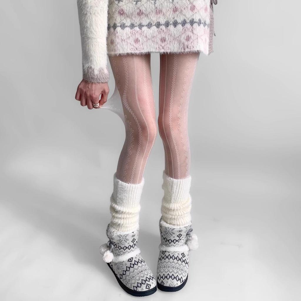 Spring-Autumn Ultra-Thin Leg-Smoothing Pantyhose - Flirty Diamond Lace Socks, White Sheer & Sexy Striped Stockings