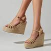 Fashion 2024 New design bohemian wedges platform peep toe sandals ankle strap high heel comfort casual shoes pumps rope sole