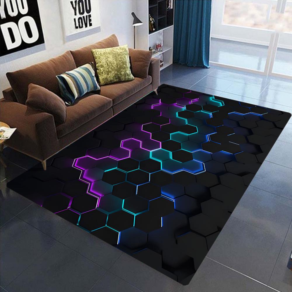 3D Geometric Carpet Neon Lights Rugs Hexagons Carpets for Home Play Gaming Room Decor Livingroom Bedroom Teens E-Sport Rug Mat