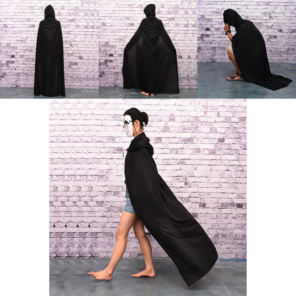 Halloween Cloak Cosplay Grim Reaper Vampire Witch Wizard Robe Party Adult Children Hooded Black Cloak Cape