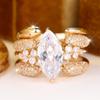 Stunning Gold Color Marquise Zircon Ring Set for Women Wedding Banquet Fashion Jewelry Gift