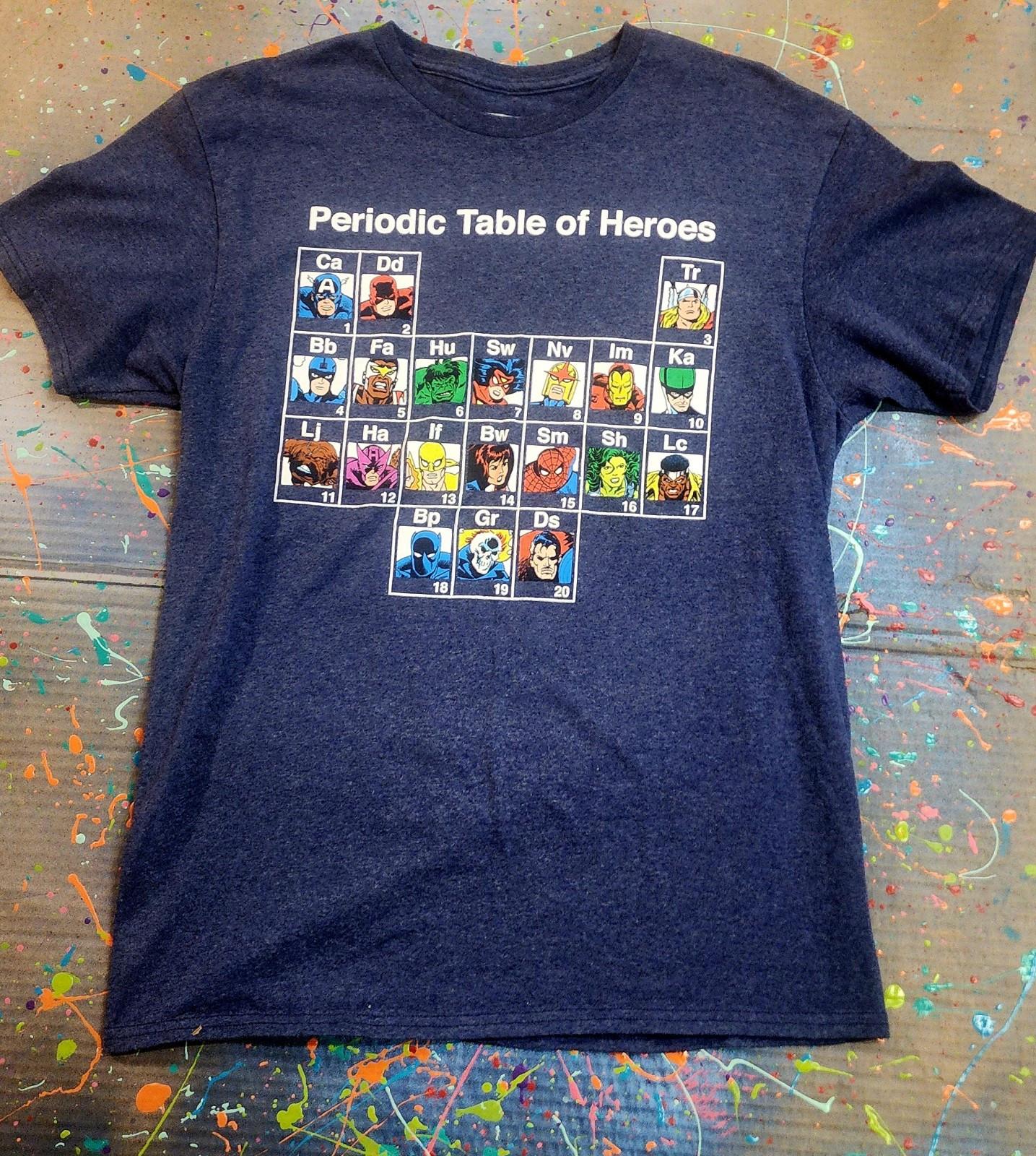 Periodic Table Of Heroes Marvel Deep Blue Graphic T-Shirt Size Medium S