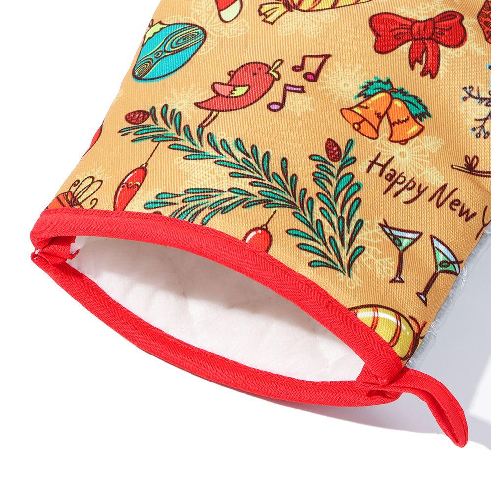 2pcs/set Christmas Baking Santa Claus Kitchen Mat Anti-Hot Pad Microwave Gloves Oven Mitts