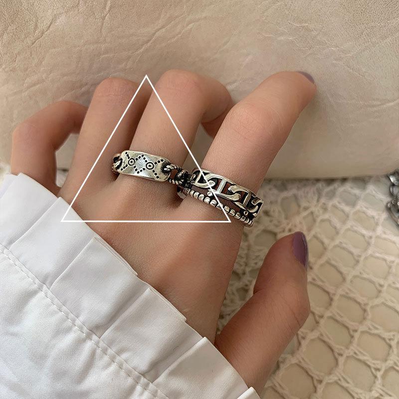Trendy Distressed Retro Hollow Letter Ring With Geometric Elements For Fashion Womens