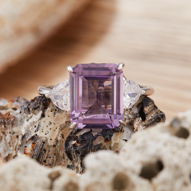 Natural Color Treasure Citrine Amethyst Ring Women'S S925 Sterling Silver Index Finger Ring Xiaohongshu Earrings