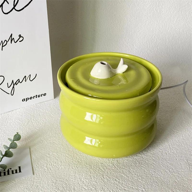 

Cat Water Fountain 800ml Ceramic Automatic Low Noise Pet Drinker with Filter Small Dogs Water Dispenser Auto Drinking 800ml зелений