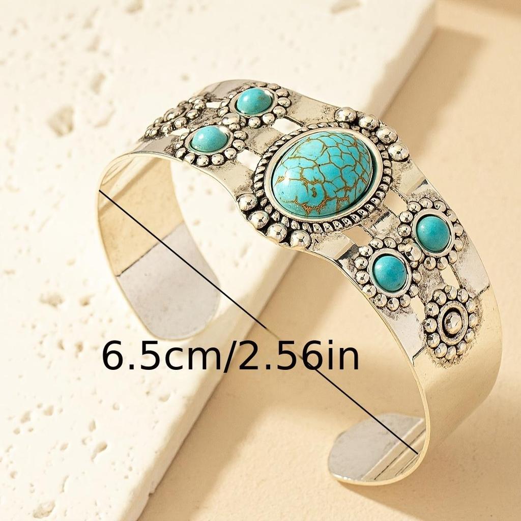Jedinečný náramok Cuff Bangle Zliatina Šperky S vkladaným umelým tyrkysom Vintage Bohémsky Štýl Osobnosť Ženské Ručné Šperky