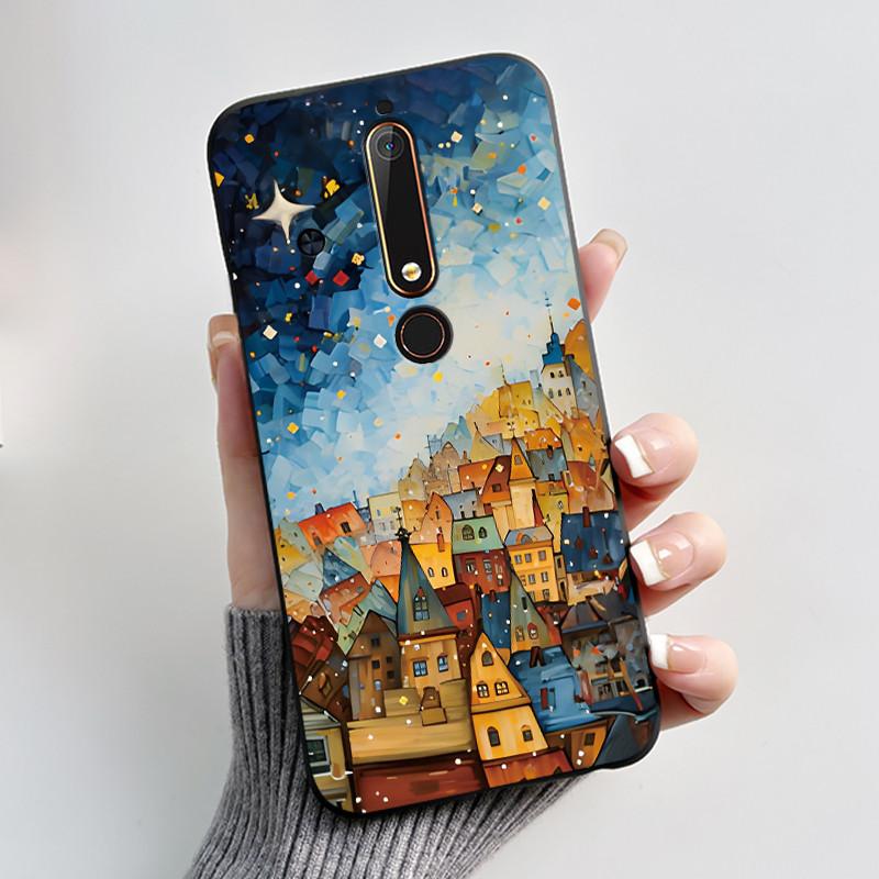Custodia Carina Per Nokia 6.1/Nokia 6.1 Plus/Nokia X6/Nokia6 Guscio Stampato Cover Protettiva Morbido Silicone Cartone Animato Nera Custodia