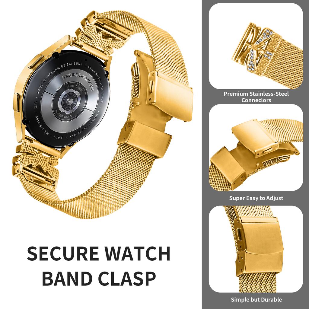 For Samsung Galaxy Watch6/Watch6 Classic Rhinestone Decor 20MM Stainless Steel Watch Strap Bracelet