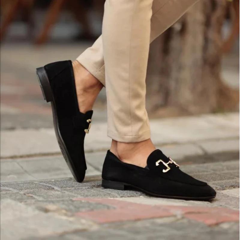 Nye Loafers Metallpynt Slip-On Pustende Bryllup Svart PU-skinn Størrelse 38-46 Håndlagde Herreloafers