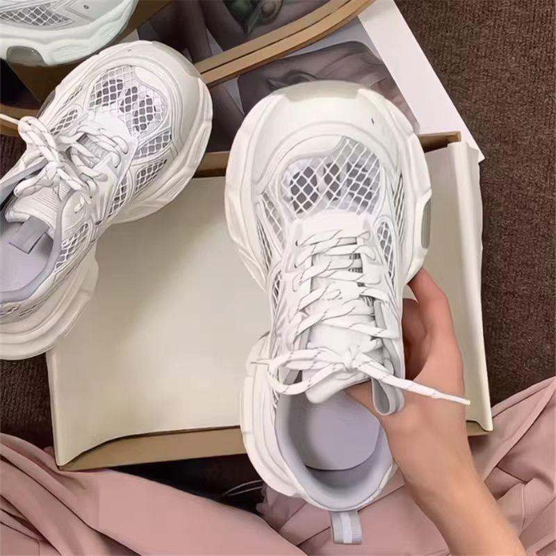 Cowhide version thick-soled thin-mesh women's summer new European version mesh yarn breathable and versatile casual sports shoes