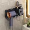 Adhesive Wall Mounted Hair Dryer Rack Toiletry Organizer No-Drilling Plastic Bathroom Shelf Hanging Hairdryer Holder