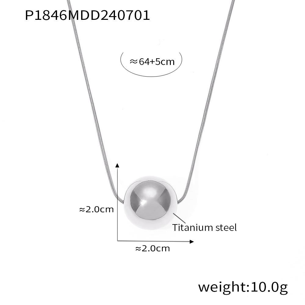 18k Gold Plated Titanium Steel Round Bead Pendant Necklace for Women - Light Luxury Clavicle Chain Jewelry