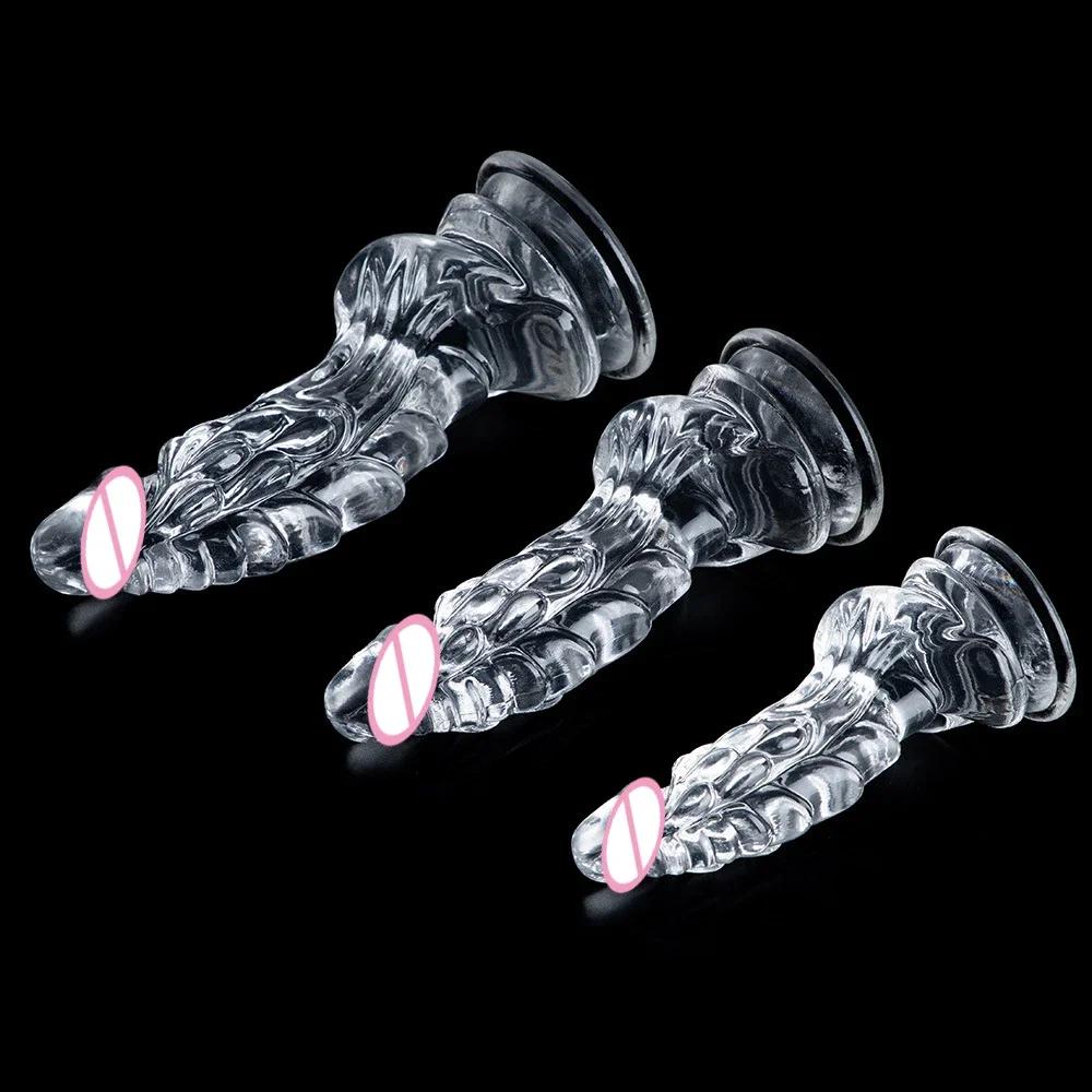 Dildo Monstro Dragão Transparente TPE Macio Plug Anal S/M/L Ventosa Brinquedos Sexuais Para Mulheres Homens Iniciante Pênis Grande Enorme Buttplug Adulto 18