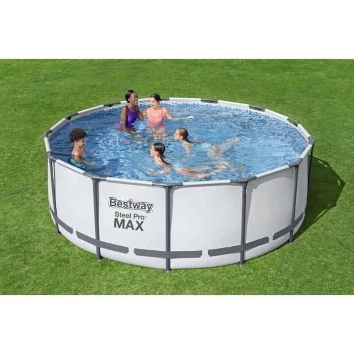 Nadzemní bazénová sada BESTWAY Steel Pro Max - 396 x 122 cm - Kulatá (Dodáváno s filtračním čerpadlem, žebříkem + plachtou)