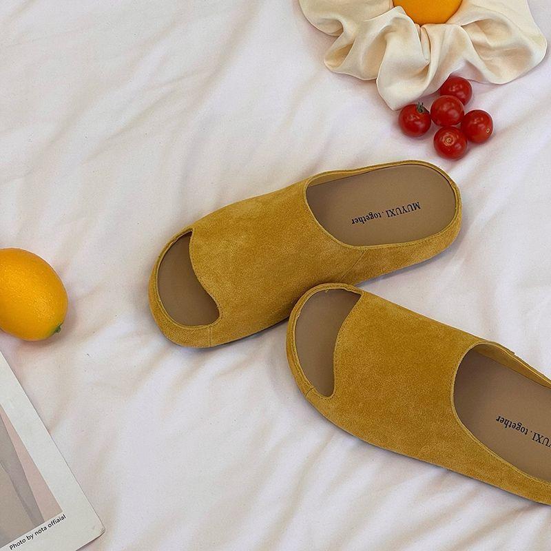 Suede soft-soled thick-soled slippers for women's summer wear soft-soled slippers with Boken ugly and cool slippers tide
