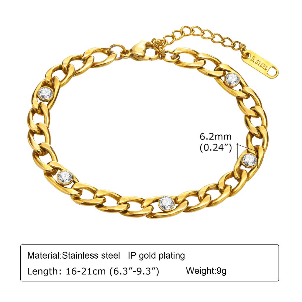Stainless Steel Gold Green Zircon Stacked Bracelet Women, Titanium Steel Accessories Personalized Fashion Jewelry