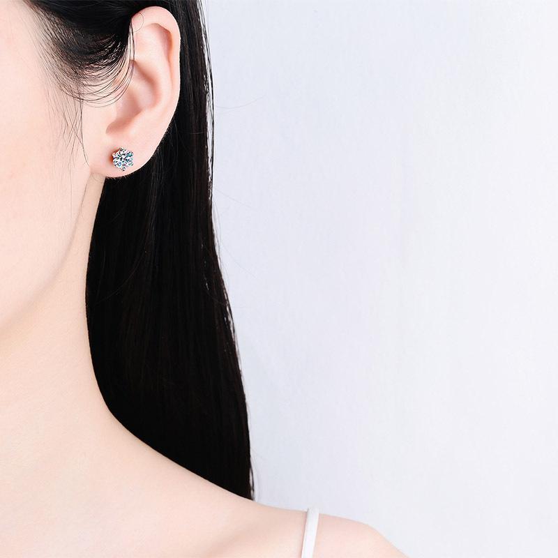 925 sterling silver six-claw earrings for women moissanite screw earrings plated pt950 gold ear jewelry